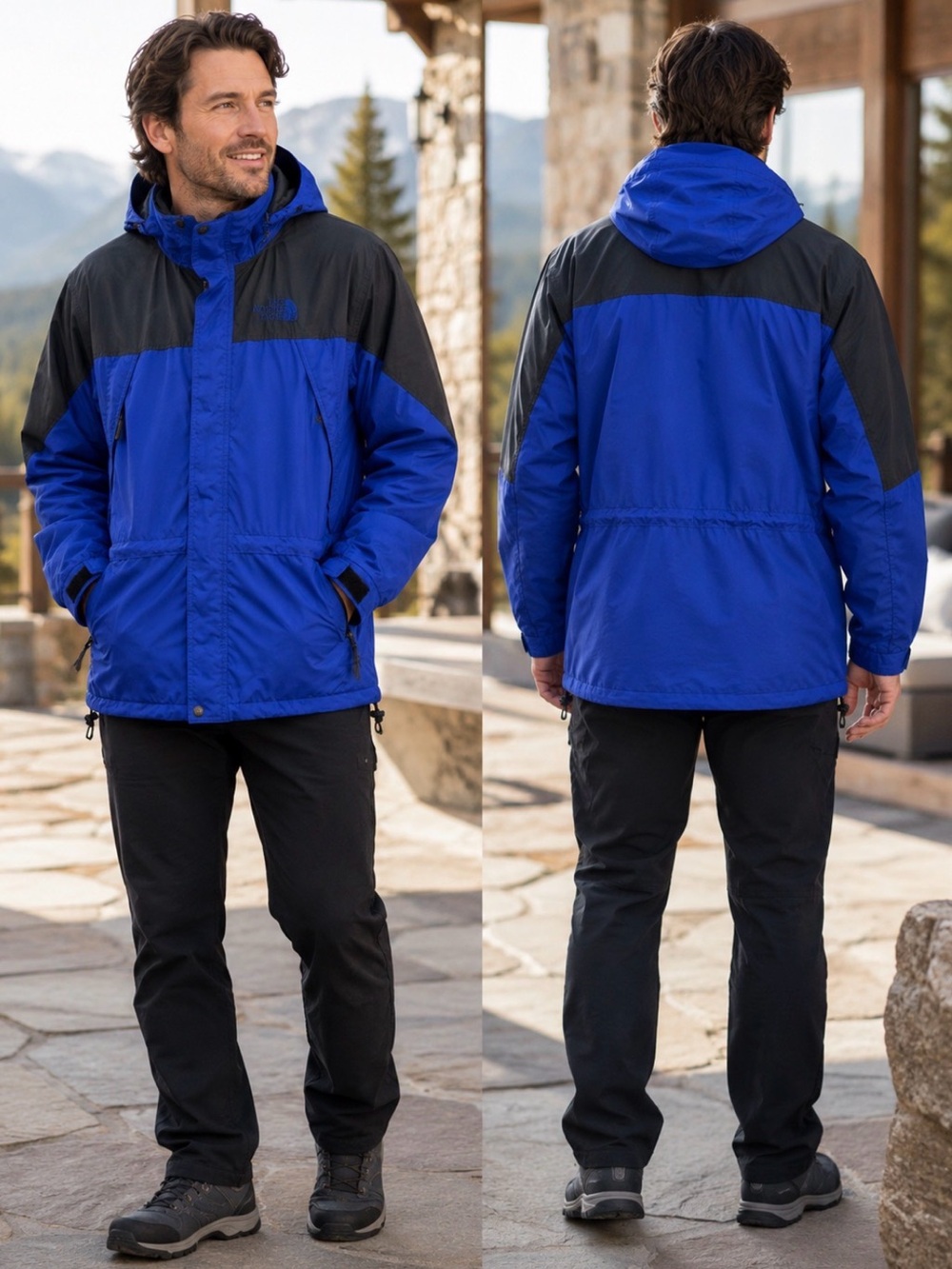 The North Face Blue Black Hooded Shell Jacket M